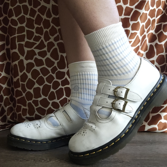 Dr. Martens Shoes - Dr. Martens White Leather Flats with Buckles